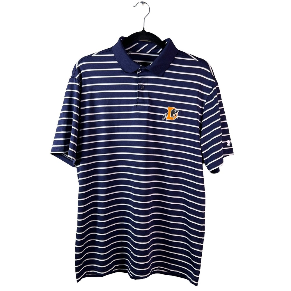 Under Armour Striped Golf Polo Men Medium Blue HeatGear Athletic Blokecore